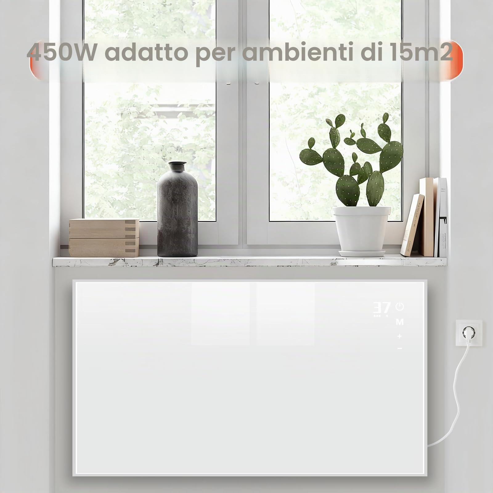 Pannello Riscaldante a Infrarossi da Parete, 450W, Silenzioso | Riscaldamento Elettrico con Telecomando e Controllo App, Timer 9 Ore, Protezione Surriscaldamento per Comfort Ottimale