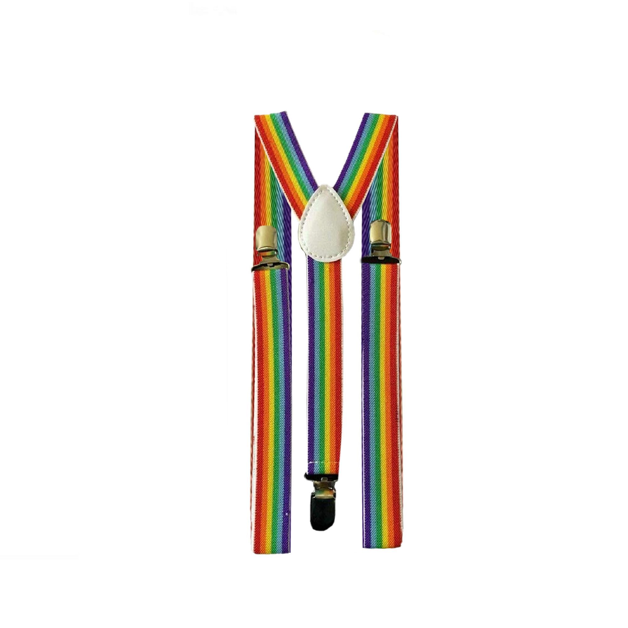 Gizelle 1920's Mob GANGSTER HAT TIE BRACES SET FELT TRILBY AL CAPONE FANCY DRESS (Rainbow Suspender Braces)