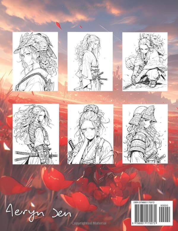 Miniatura 2 de Anime Coloring Book Samurai Girls Manga Art & Anime Enthusiasts Stress Relief Adult Coloring