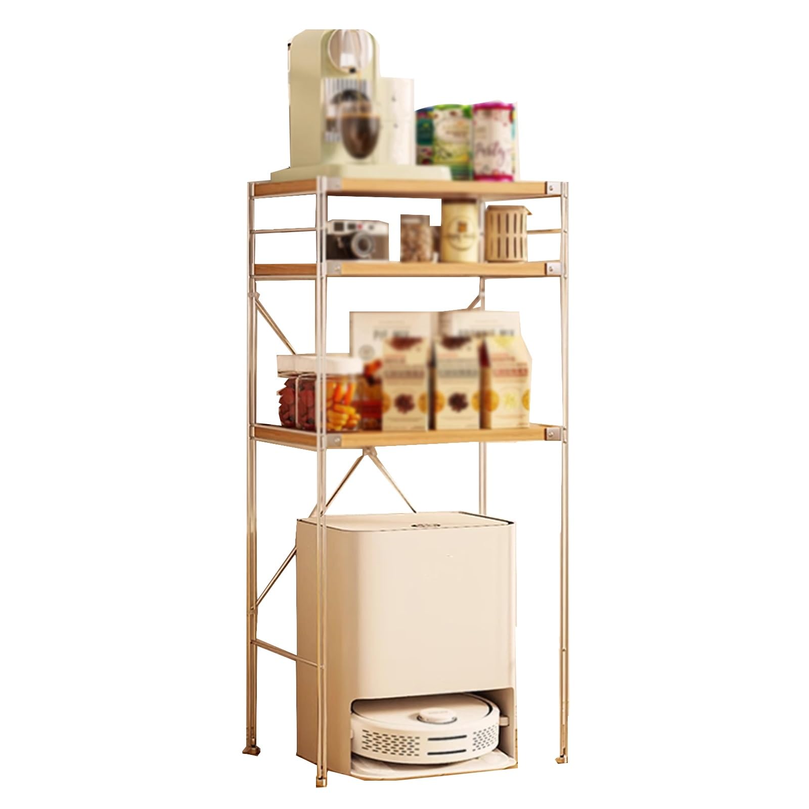 Wysoka szafka kuchenna do przechowywania robota odkurzającego i mopa samoopróżniający regulowany organizer półek (40 x 41 x 130 cm) kompaktowe rozwiązanie do przechowywania urządzeń do czyszczenia