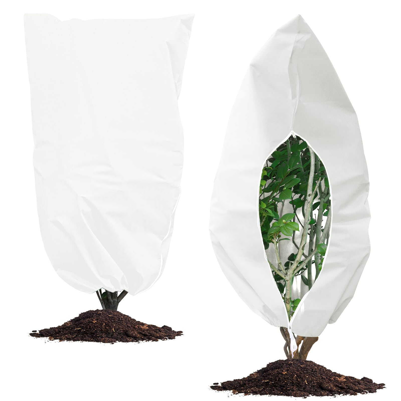 6 fundas para plantas de protección contra la congelación, 2.8 onzas, 47.2 x 31.5 pulgadas, mantas reutilizables con cordón de cremallera, cubiertas de plantas de invierno para jardín al aire