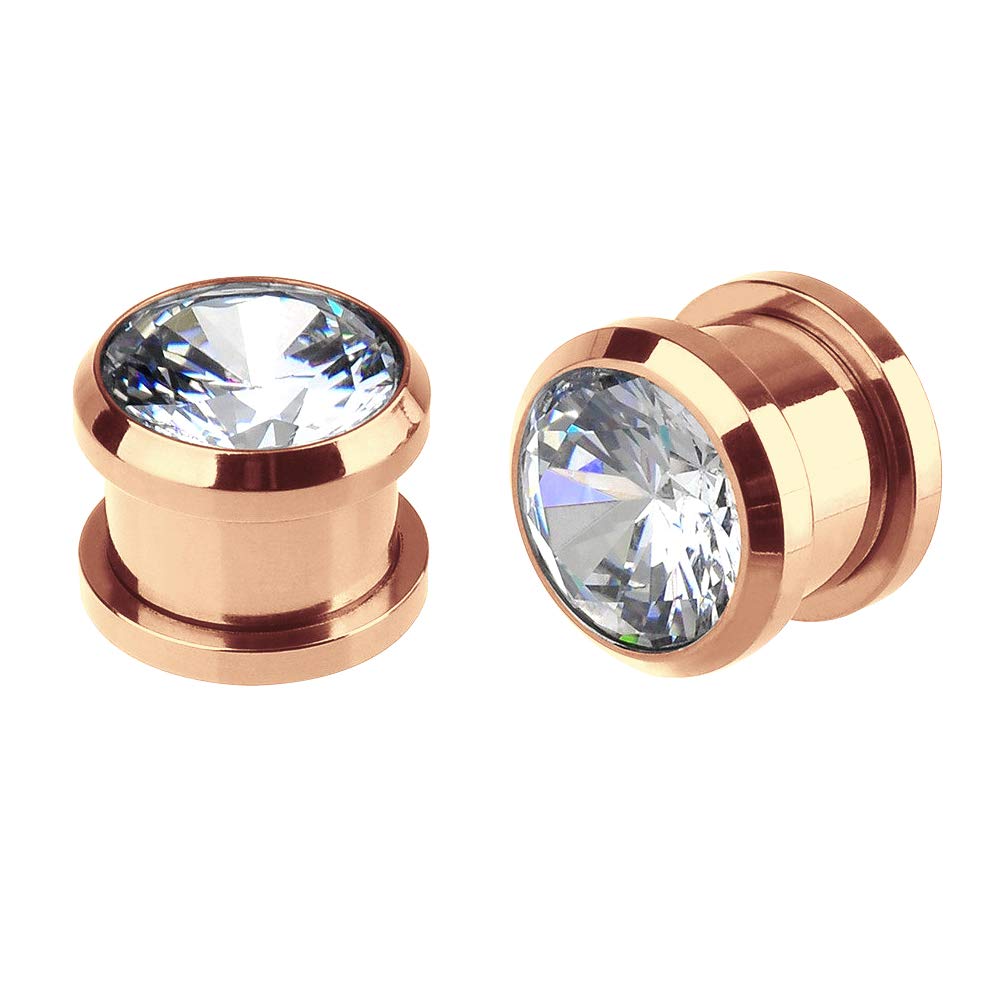 Briana Williams 1 Par Enchufe de Oreja Gauges Acero Inoxidable Con Diamante Oro Rosa Tornillo Expansor de oreja Estiramiento de Túnnel Piercing Joyería(3-12mm)