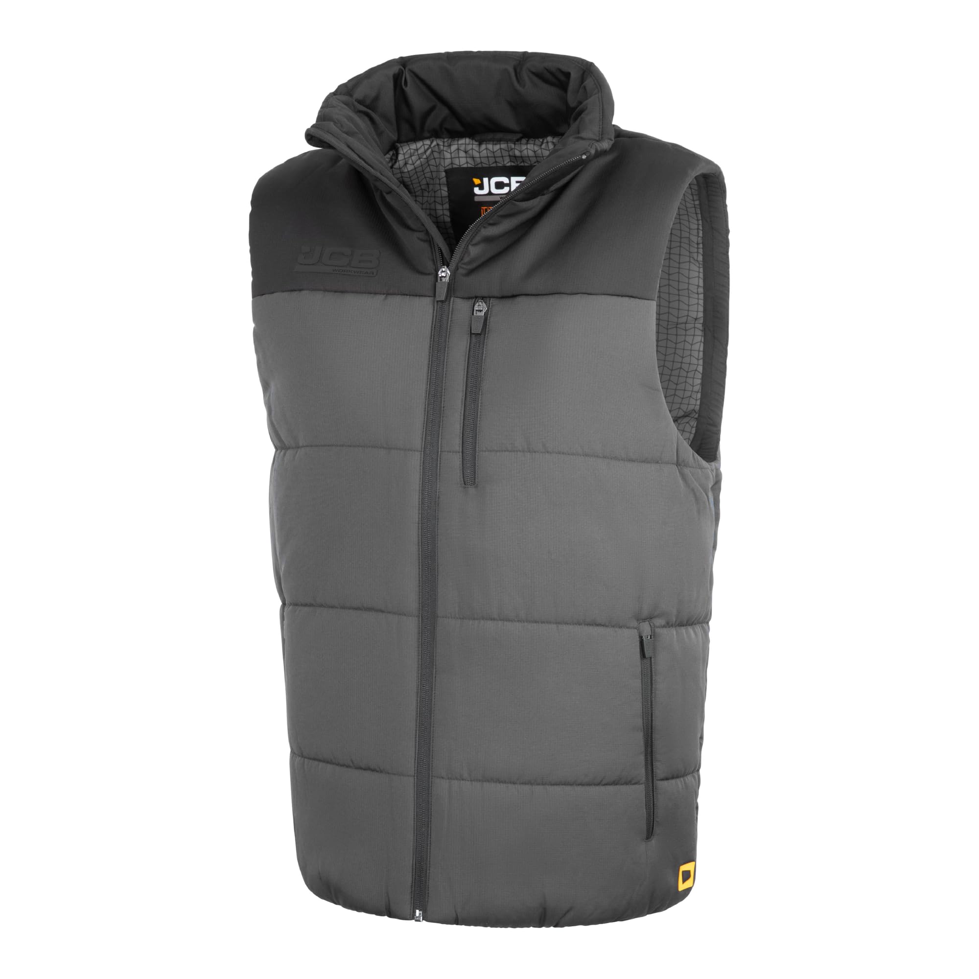 JCB Unisex Padded Gilet - Grey/Black - Water Repellent Insulated Bodywarmer with 160g Wadding for Tradesmen - Polyester Ripstop Sleeveless Jacket - CLO 2.5 Rated Workwear Vest for Construction Sites