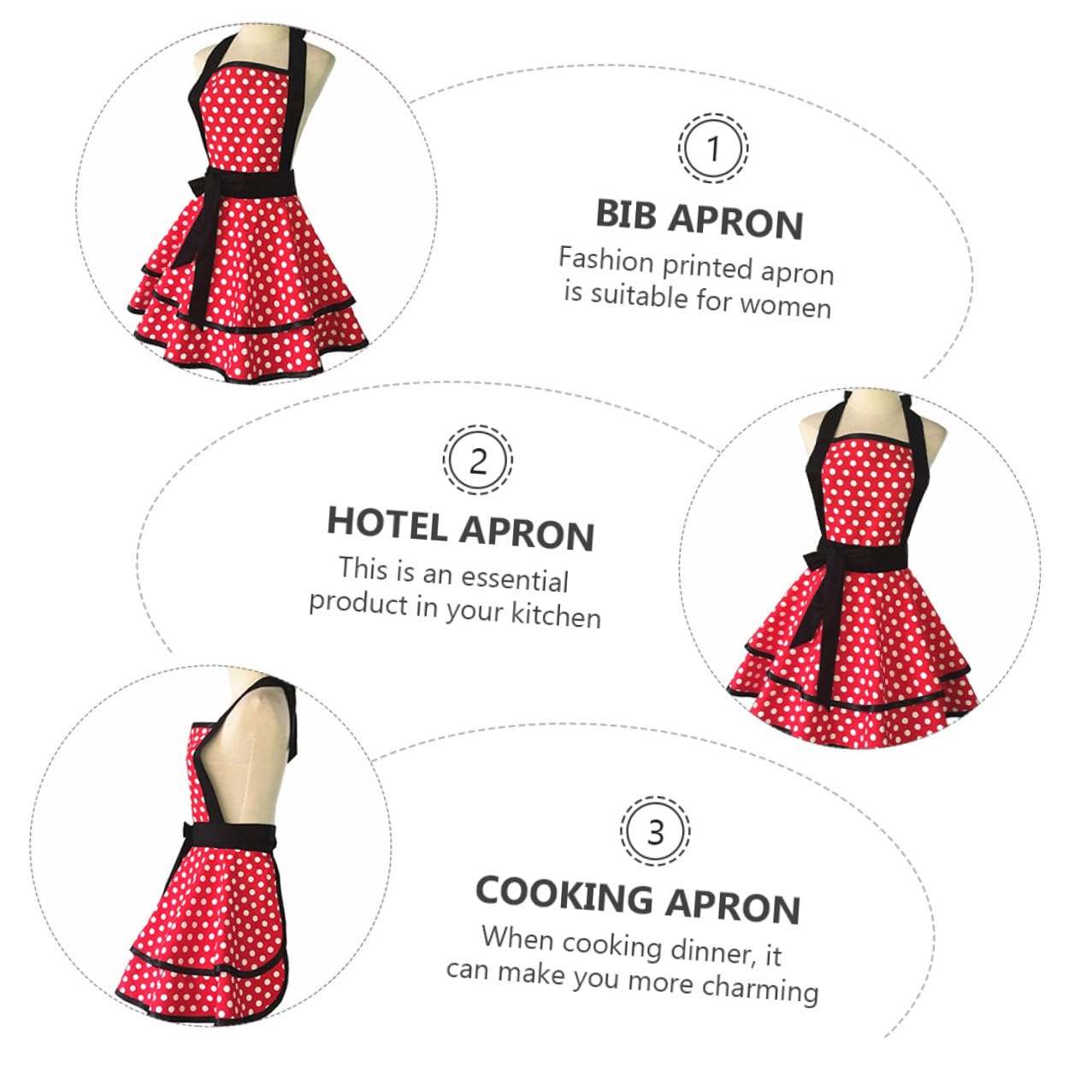 Mipcase Grembiule da Cucina in Cotone 100% a Doppio Strato Motivo a Pois Grembiule da Lavoro Collo Appeso per Hotel Pulizia e Uso Quotidiano