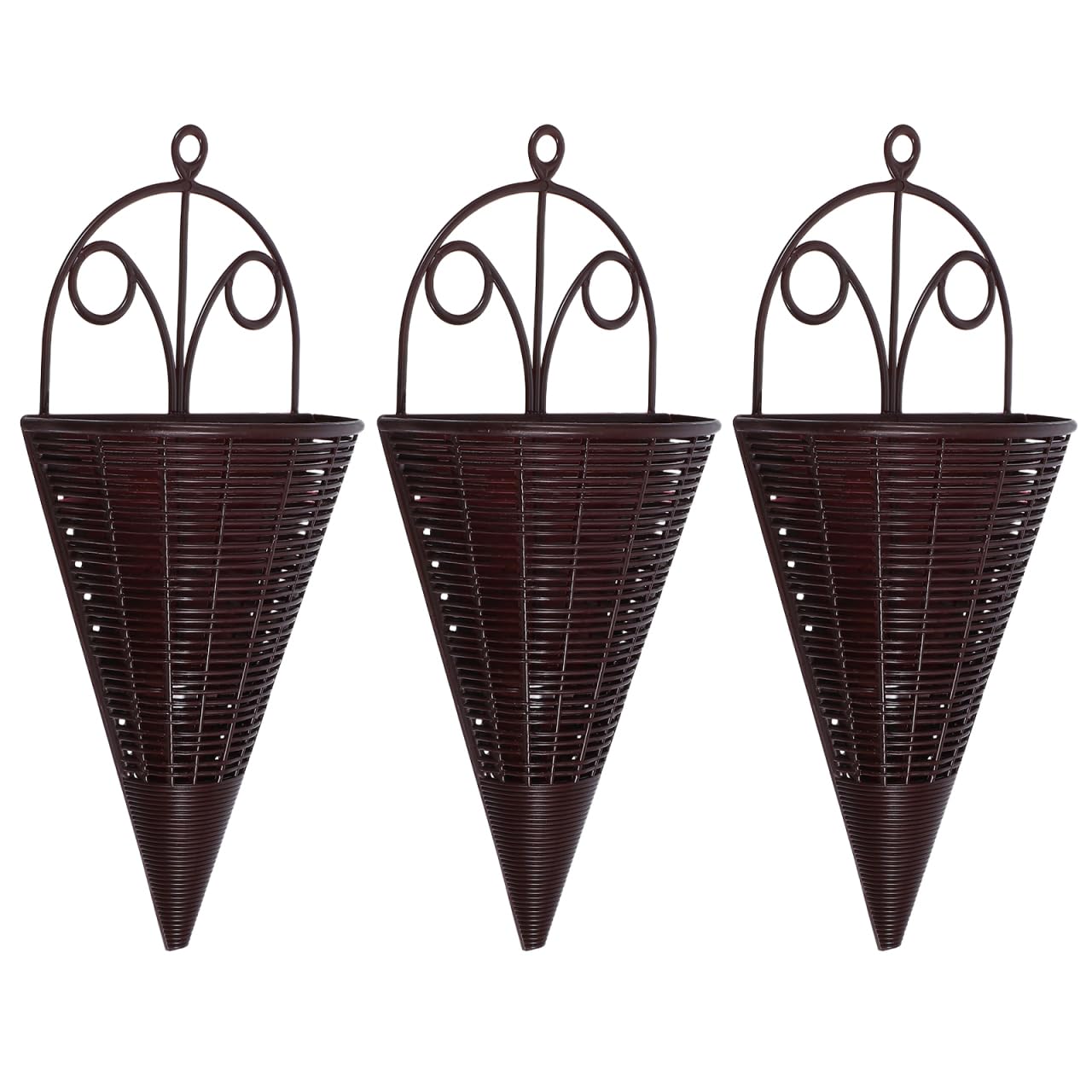 Sewroro 3-piece Orchid Hanging Basket Set, Cone Shaped Rattan Woven Wall Planters Decorative Flower Holders for Indoor Plants