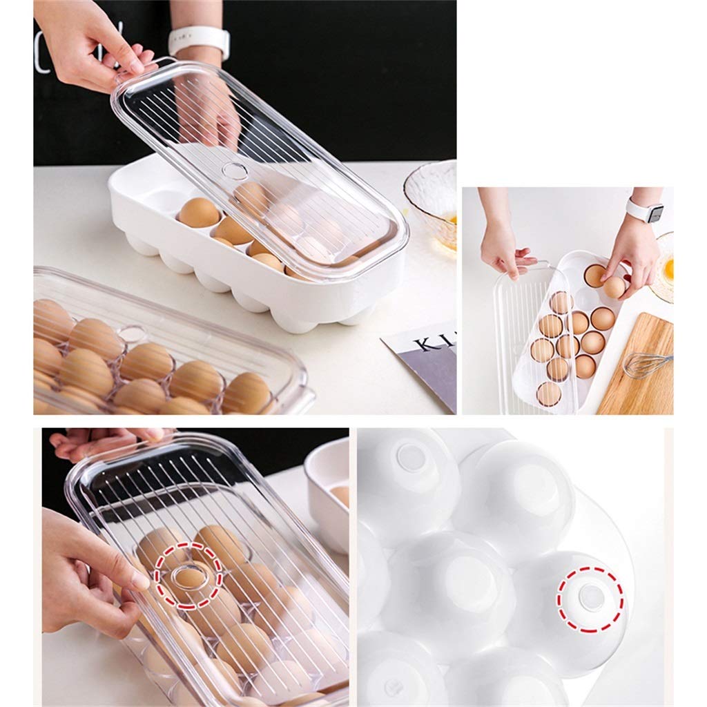 ZHANGXIAO Eierablage Mit Deckel, Container Plastik Aufbewahrungskiste 16 Zellen Eier Halter (Farbe : White)