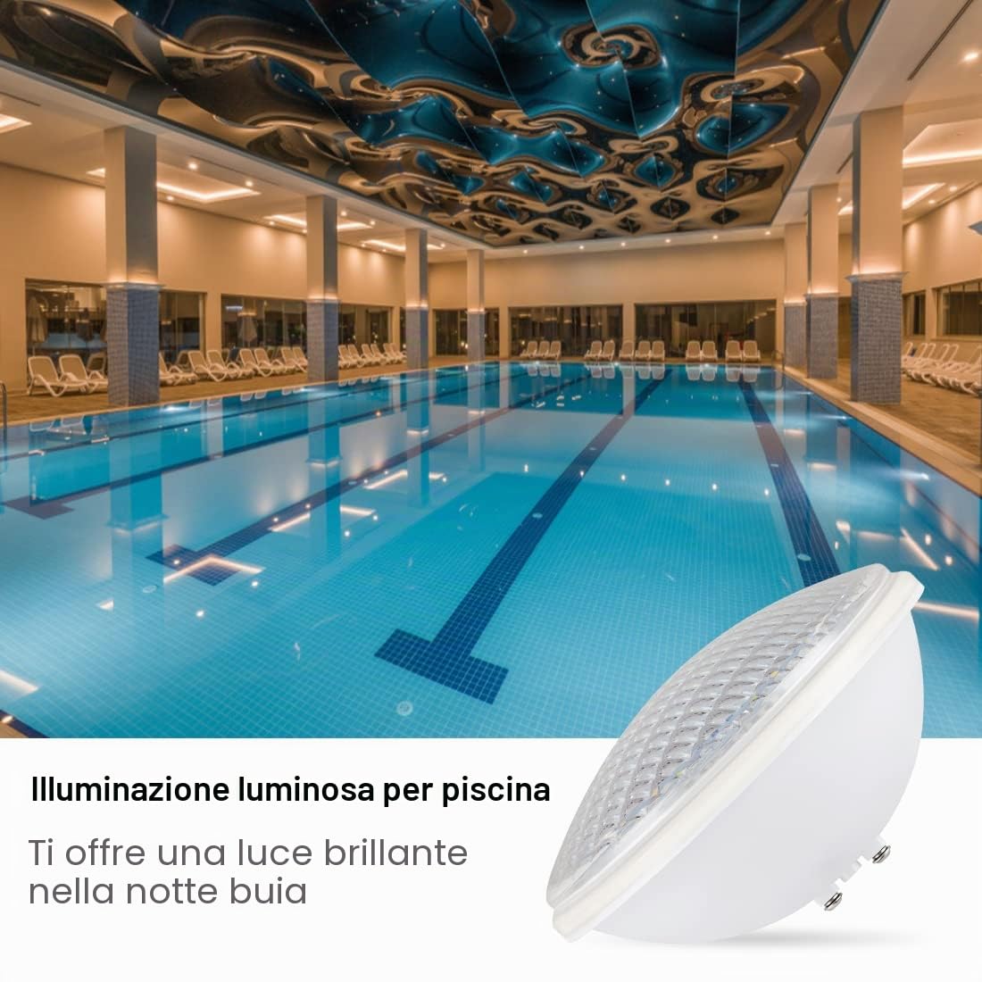 Illuminazione a LED per piscina, PAR56, IP68, impermeabile, 40 W, luce bianca calda, illuminazione subacquea, 12 V AC/DC, per paesaggio, giardino, fontana