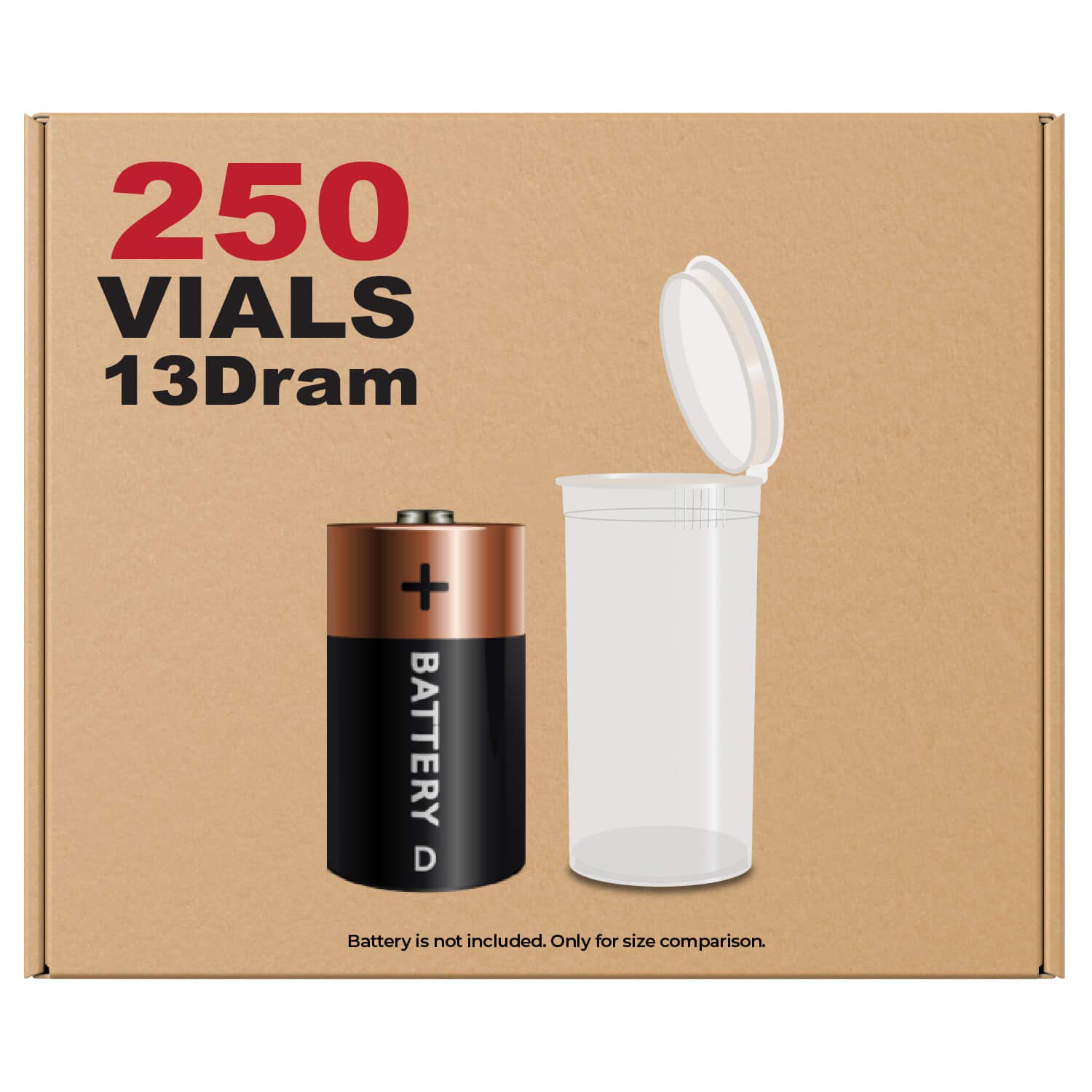 250 Clear 13 Dram Pop Top - Airtight Smell Proof Vials - Plastic Medical Grade Prescription Bottles for Pills Herbs Flowers Supplements, Bulk Pack, Not Glass Jars