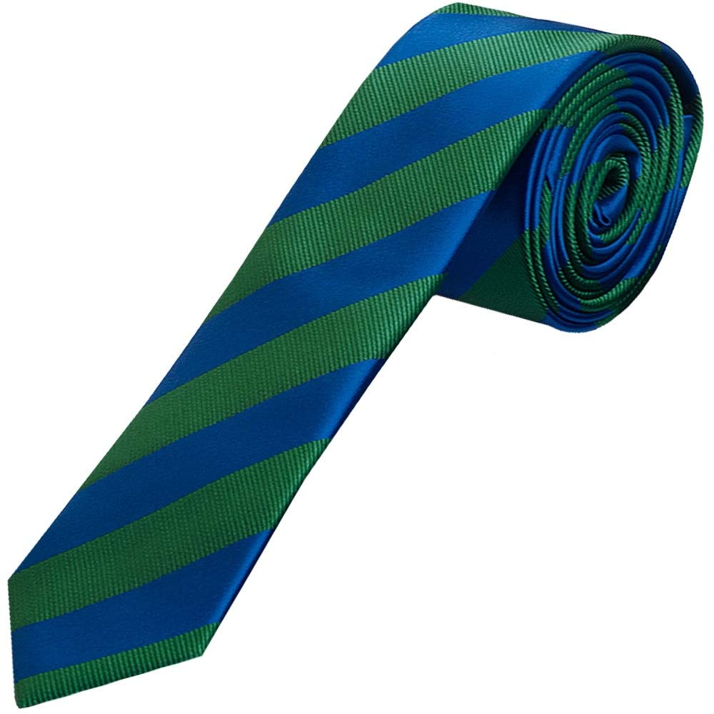 Ties R Us Men's Blue And Green Striped Skinny Tie