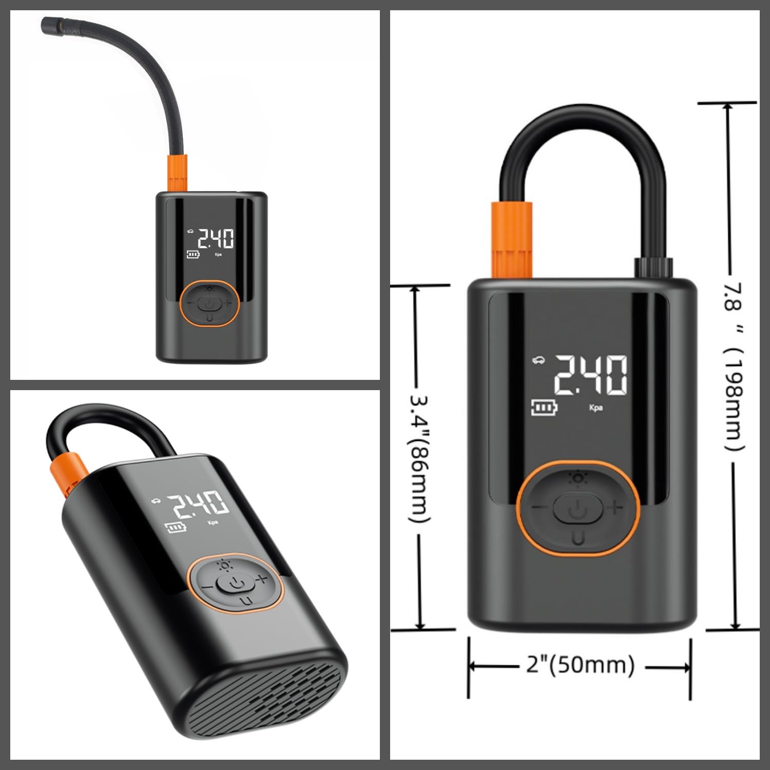 Compresseur d'air portable avec gonfleur de pneu de 150 PSI et manomètre intégré - Affichage numérique de la pression des pneus - Pompe à air pour véhicules, motos, pneus de vélo et équipements de