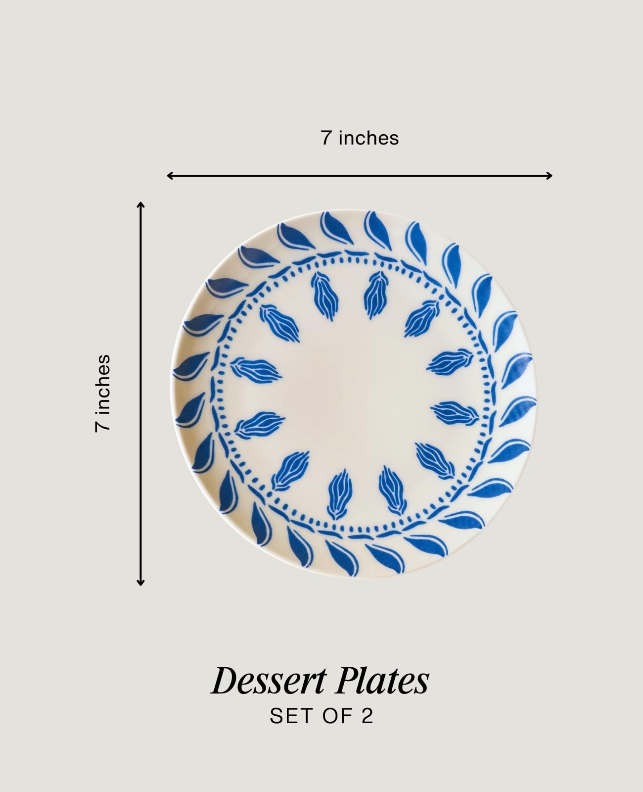 LOVEDWELL Set of 2 Turron Ceramic Dessert Plate | 7 Inches - Handcrafted Blue Floral Pattern Porcelain Plate for Snacks, Sweets & Sides | Microwave & Dishwasher Safe | Elegant Modern Tableware 3