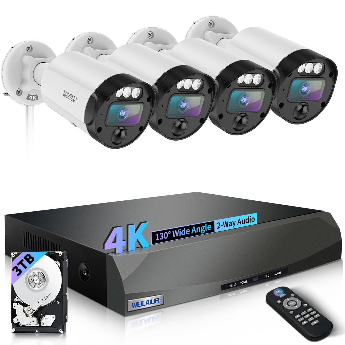 【130° Ultra Wide-Angle & 90 Days Storage】 Outdoor Wired Security Camera System, Wired Home Security Camera System, Home Video Surveillance System