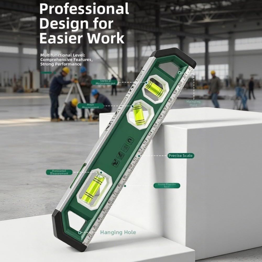 Herramienta de nivel magnético ABS verde diseño compacto