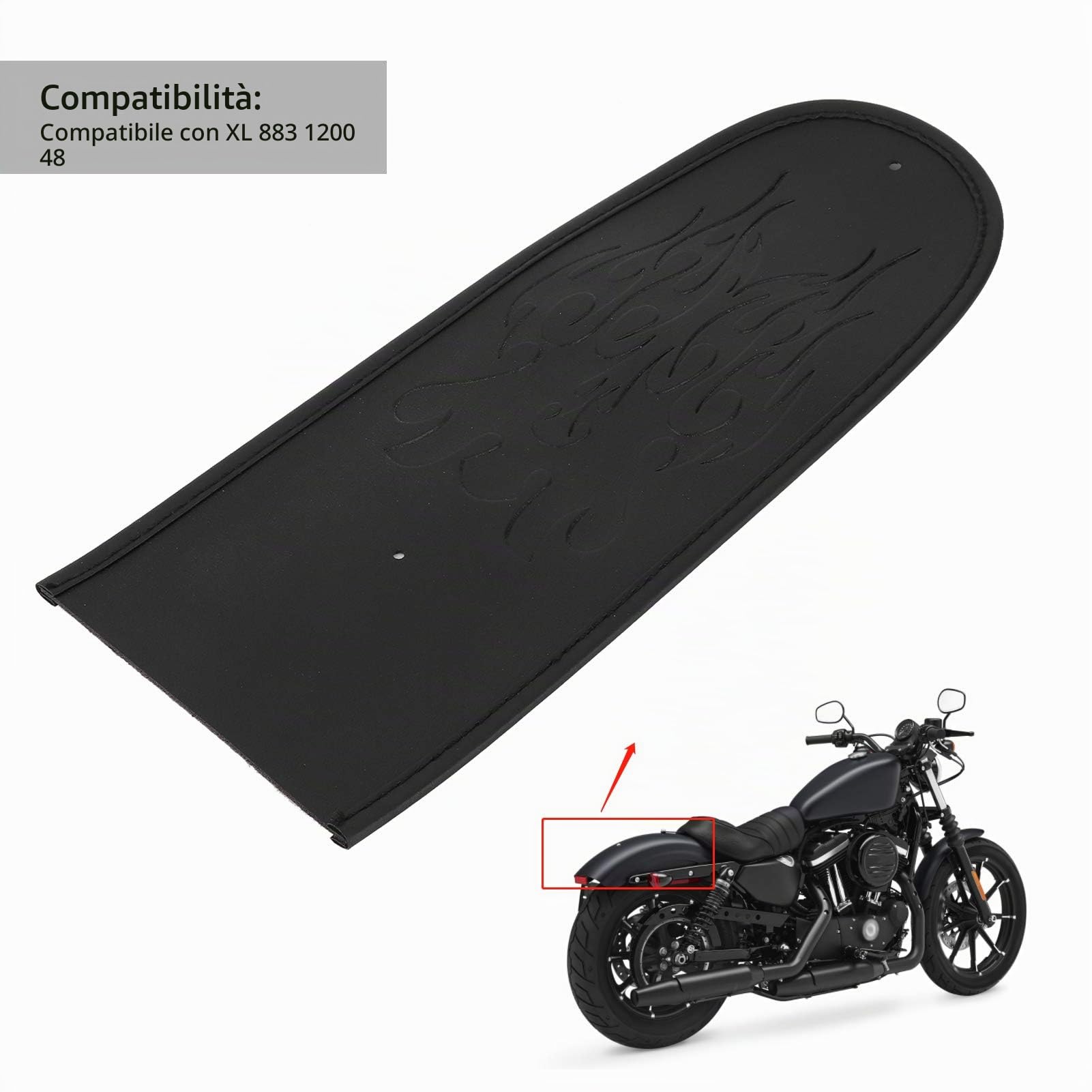 Parafango Moto Protector Decor Parafango Cover Pad Pelle Artificiale Fit per XL 883 1200 48 Trattamento Parafanghi Automobilistici (Nero)