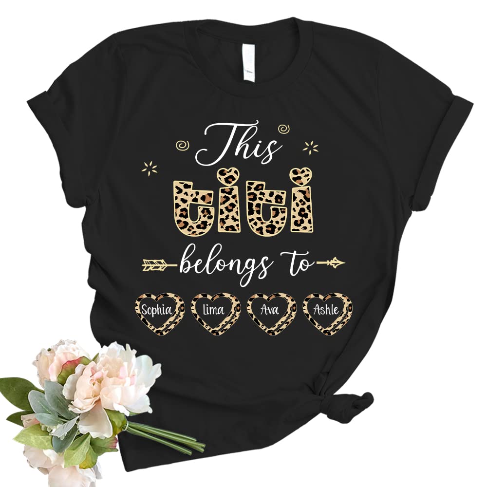 Personalized Titi with Kid's Name Shirts, Titi Shirt for Women, Womens Leopard Gift Mom T-Shirt, Long Sleeve, Sweatshirt for Valentine Day, Mother's