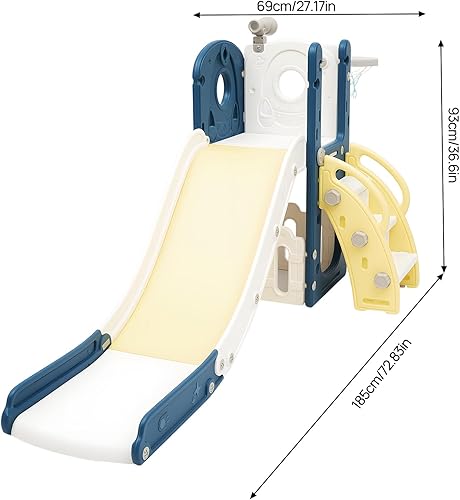 Miniatura 7 de Juego de tobogán para niños pequeños, 3 en 1 para interiores con aro de baloncesto y telescopio, cúpula escaladora para niños de 1 año