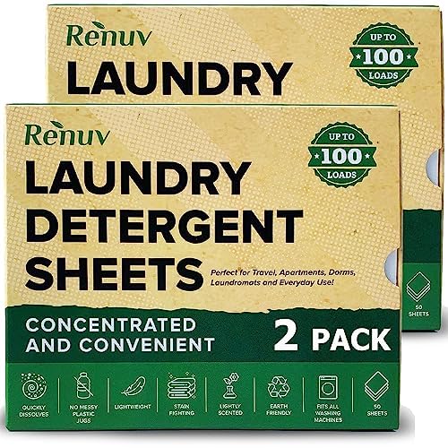 Renuv Laundry Detergent Sheets up to 200 Loads - Sustainable, Biodegradable & Liquidless Strips, 100 Sheets (2 Pack)