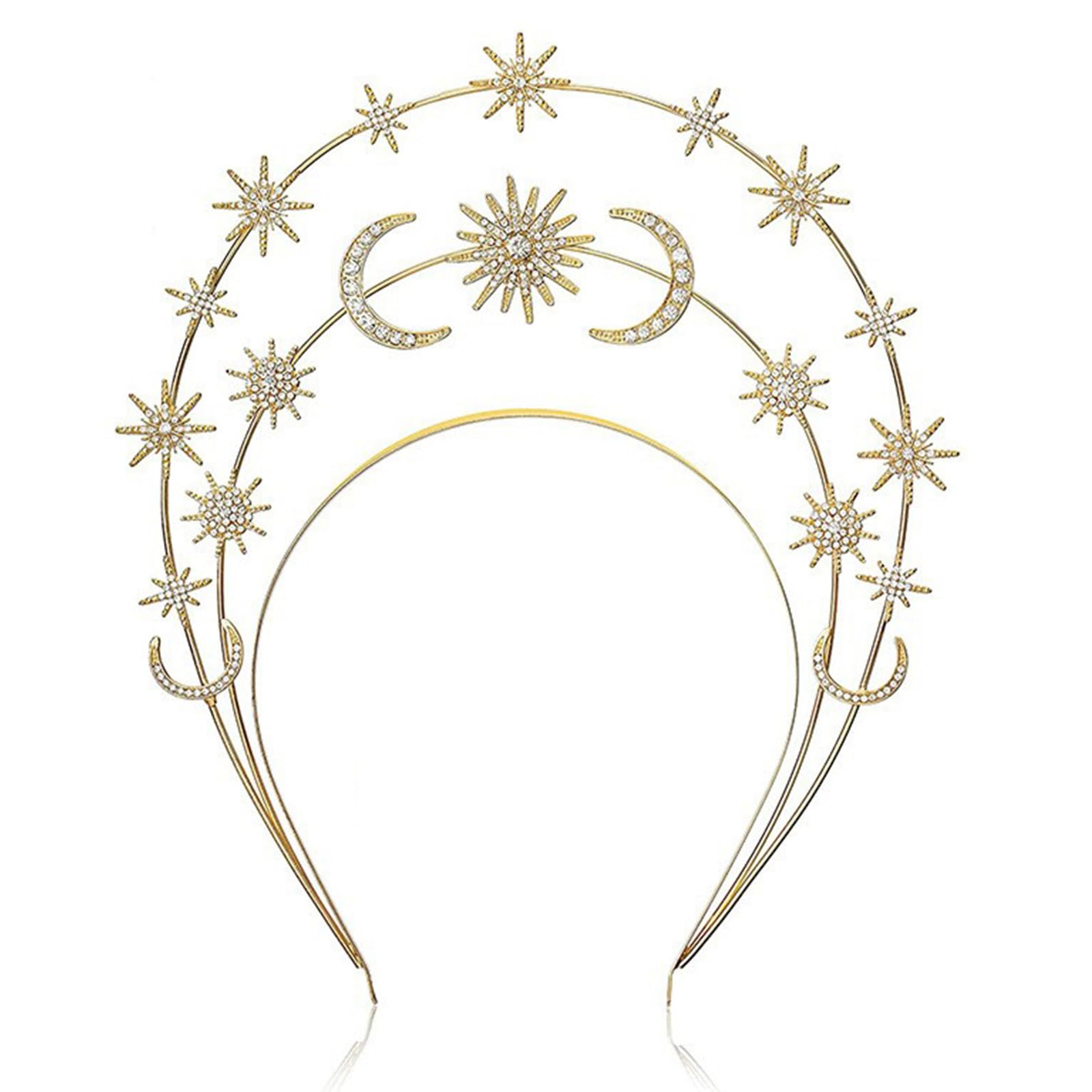 Fentency Halo-Crown Headband for Women VirginMary Wedding Headband Sun Hairband Female Headdress Party Hair Decors