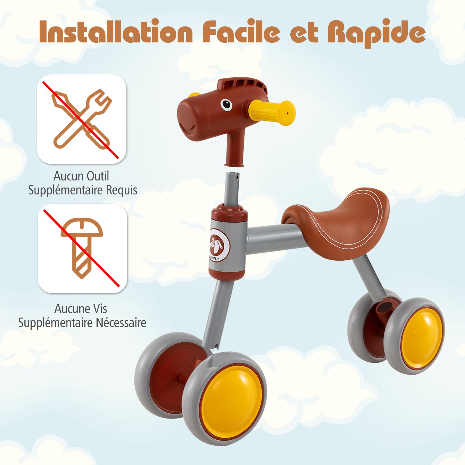 COSTWAY Draisienne Bébé Légère en Forme Tête de Cheval avec Siège & Guidon, Vélo Bébé sans Pédales de 18-36 Mois avec 4 Roues en EVA, Charge 25kg, Vélo d'Équilibre pour Garçons et Filles