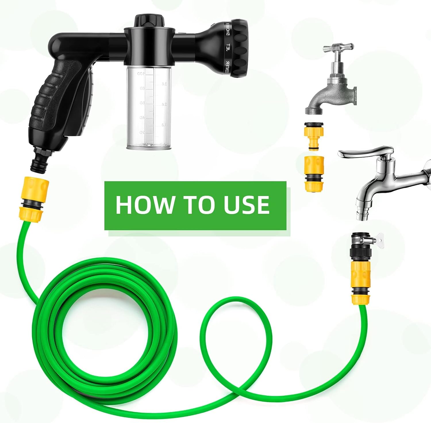 6 Pieces Pet Bathing Tool Set Includes Hose Nozzle Soap Dispenser with Connectors and Dog Rubber Comb Brush, Dog Bathing Sprayer Bottle Wash Foam Sprayer for Pet(Black,8.27 x 4.72 x 5.51 Inch)