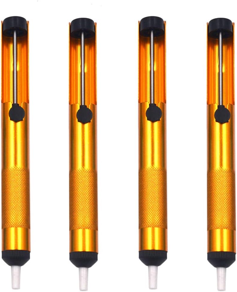 LampVPath Pack of 4 Aluminum Alloy Solder Sucker Desoldering Pumps - Powerful One-Handed Vacuum Tool for PCB Repair