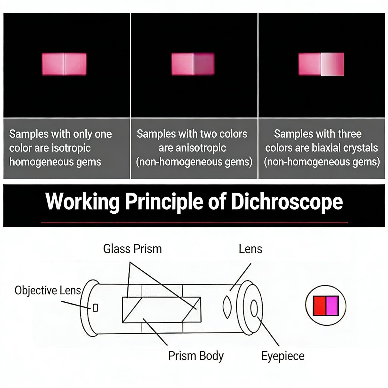 Dichroskop Edelstein Testwerkzeug Tragbarer Calcit mit verstellbarem Ständer & drehbarer Schale für Pleochroismus Analyse Reflexion/Durchlichttester
