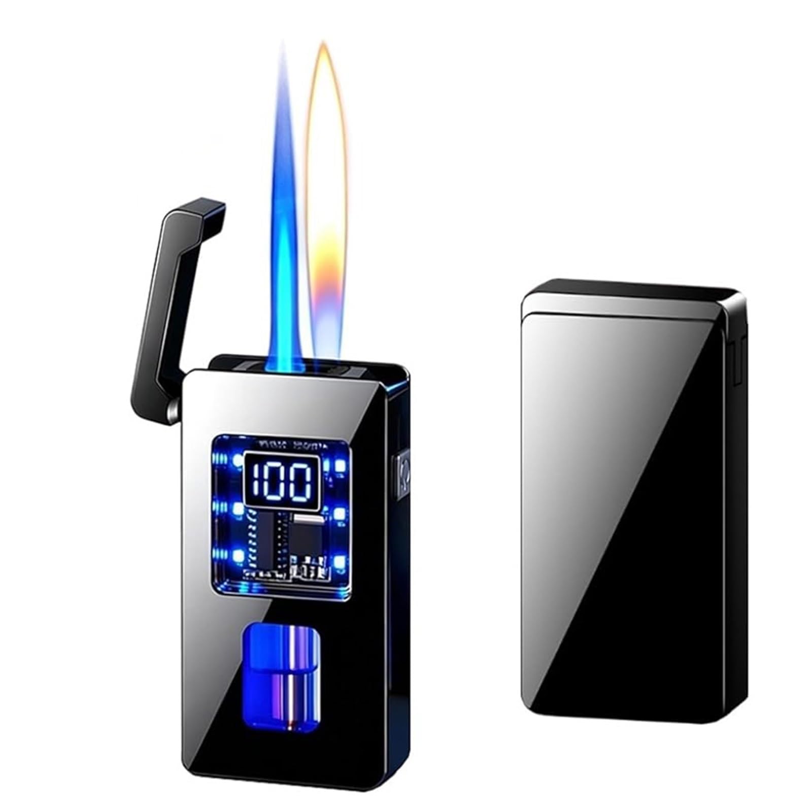 Smart Metal Voice-Activated Lighter — Dual-Flame Switchable, Multiple Ignition Modes. Ideal for BBQs, Candles, and Outdoor Use; A for Men.(B)