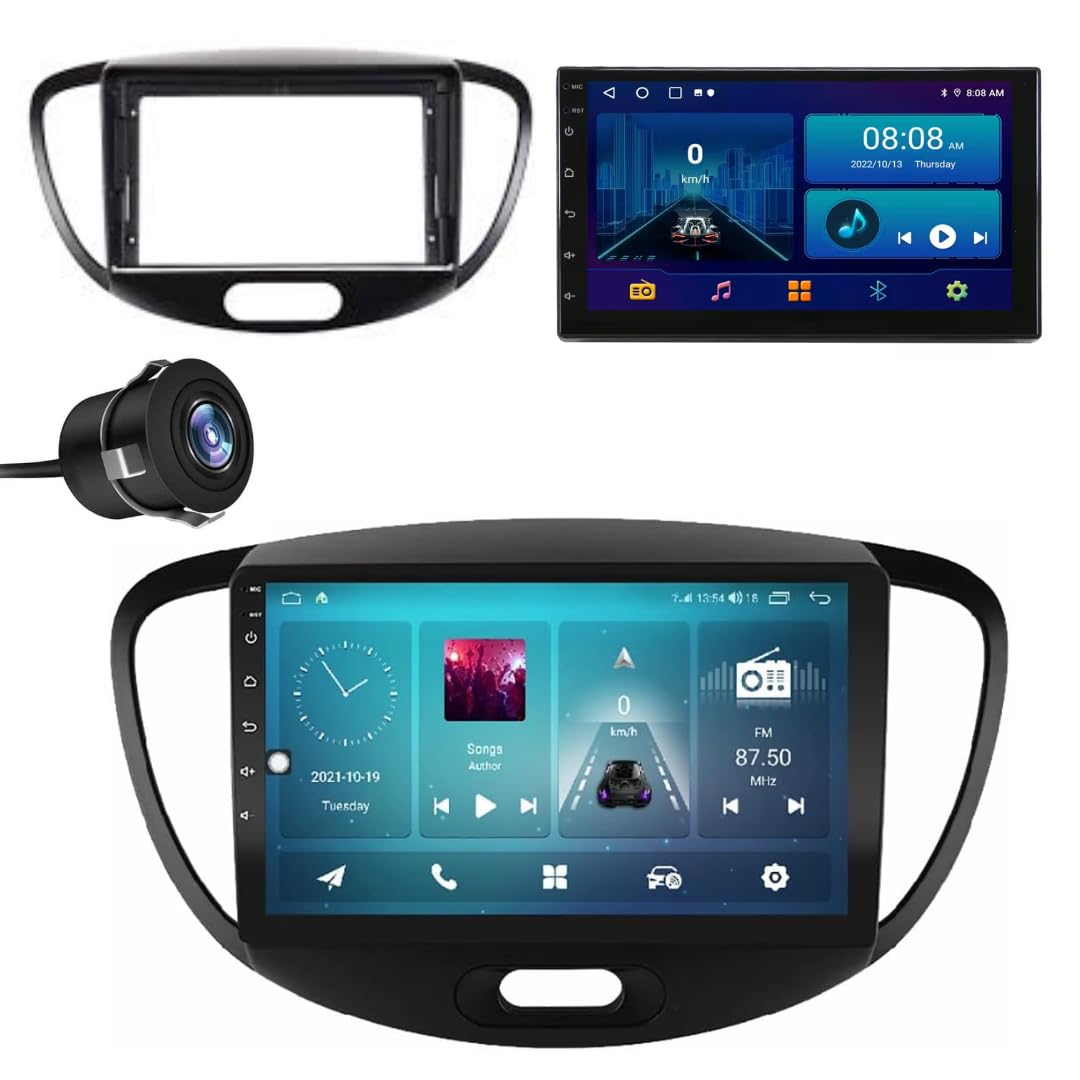 Modorwy Original 9” QLED Car Media Player with Car Play & Android Auto | Android Stereo OS 13 | 1GB+32GB | Free AHD Camera | Frame Compatible with Hyundai i10 2008-2014(1 Year Replacement Warranty)