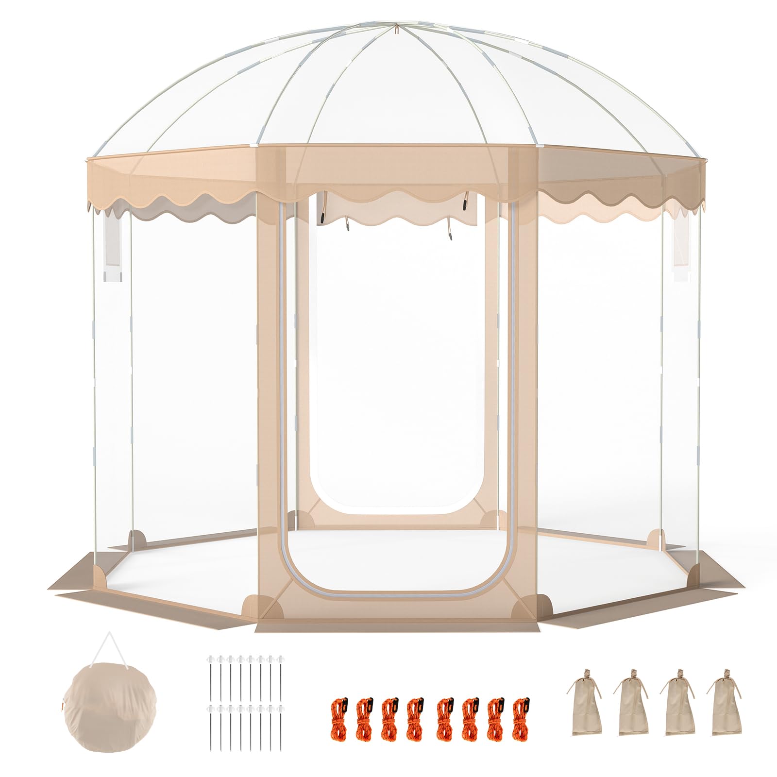 COSTWAY Tienda de Campaña Deportiva para 8-10 Personas, 305 x 305 x 210 cm, Carpa Burbuja Transparente, Panorámico de 540°, Animar, Pescar y Acampar
