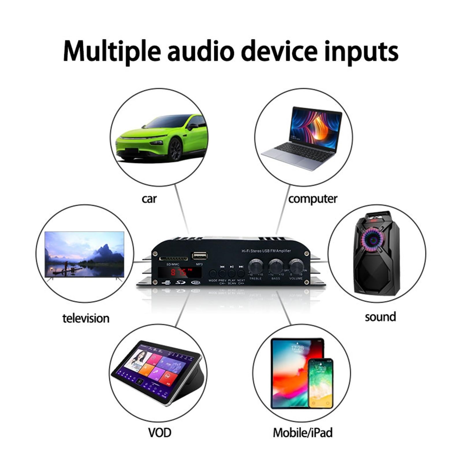 Amplificatori audio S-269 Amplificatore digitale Bluetooth HiFi stereo a 4 canali AMP FM USB Telecomando Per l'home cinema