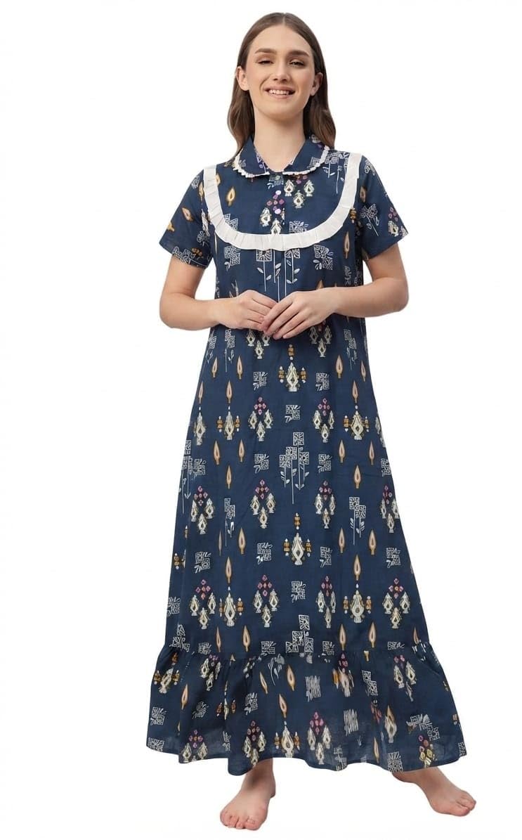 Women's 100% Cotton Printed Maxi Nightgown Long Nighty Sleepwear for Ladies Super Soft-image-24