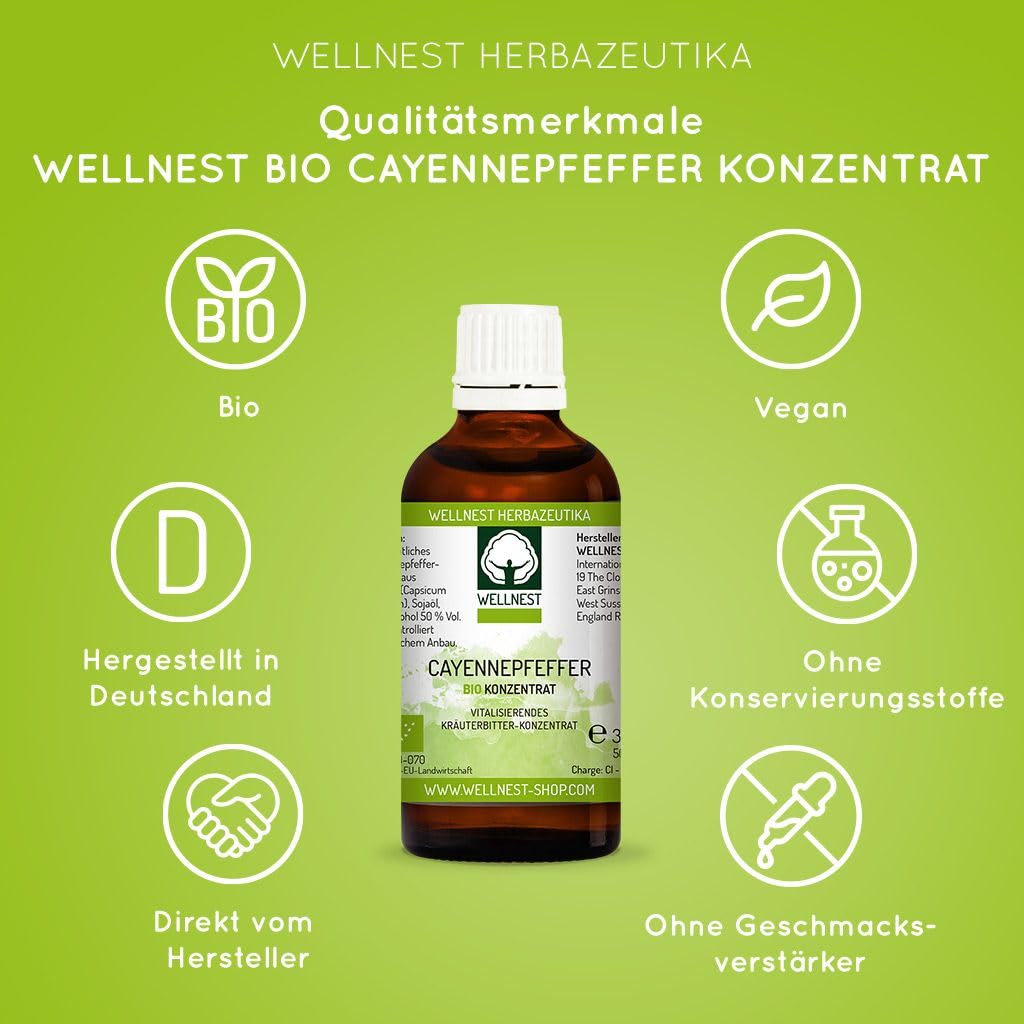Bio Cayennepfeffer Konzentrat 1er Pack (1 x 50 ml) – naturrein, vegan, handgemacht aus indischem Chili