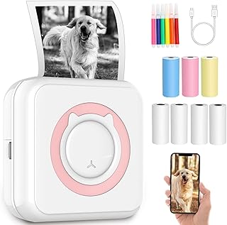 Carseatty Sticker Maker, Wireless Sticker Printer Bluetooth Pocket Inkless Thermal Printer Mini Photo Printer for Printing Logo, Notes, Journal, List, Memo (including 7 rolls printing paper)