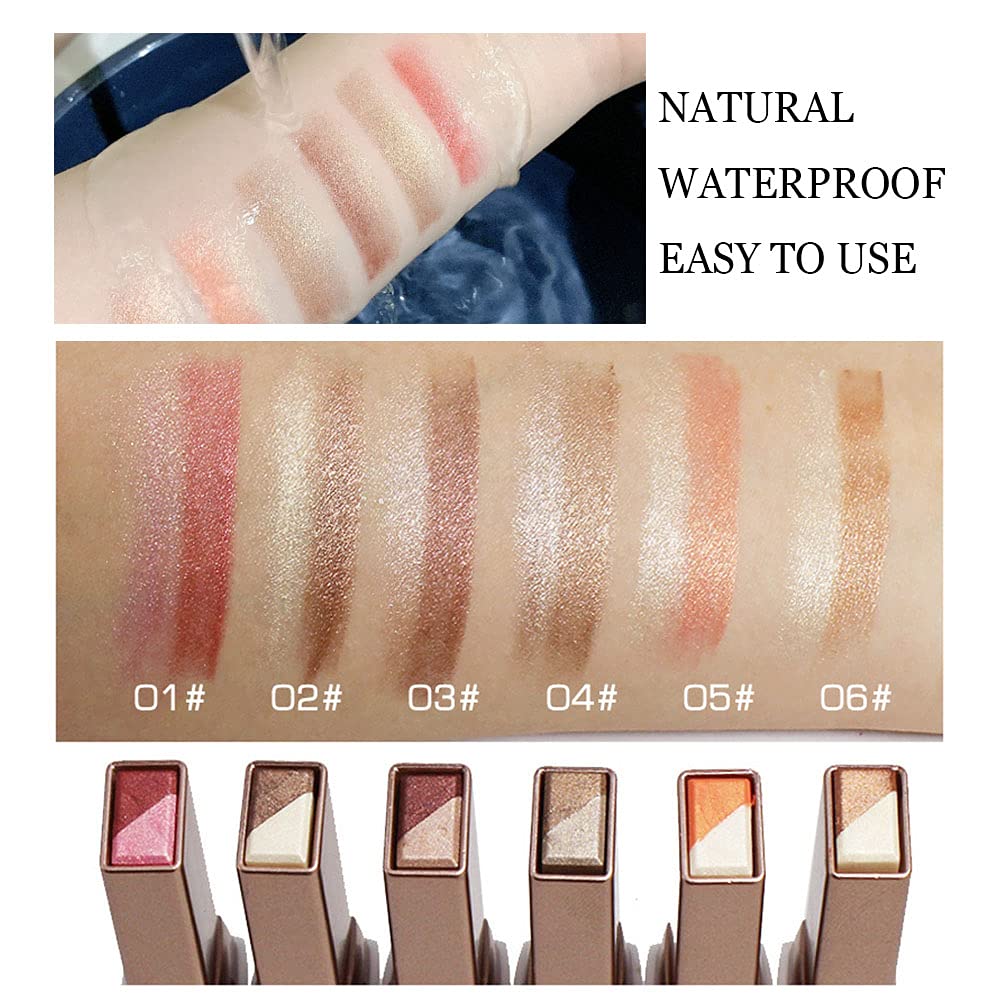 BliBling 12 Colors Glitter Eyeshadow Stick,Double Colors Shimmer Eye Shadow Stick Gradient Eye Makeup