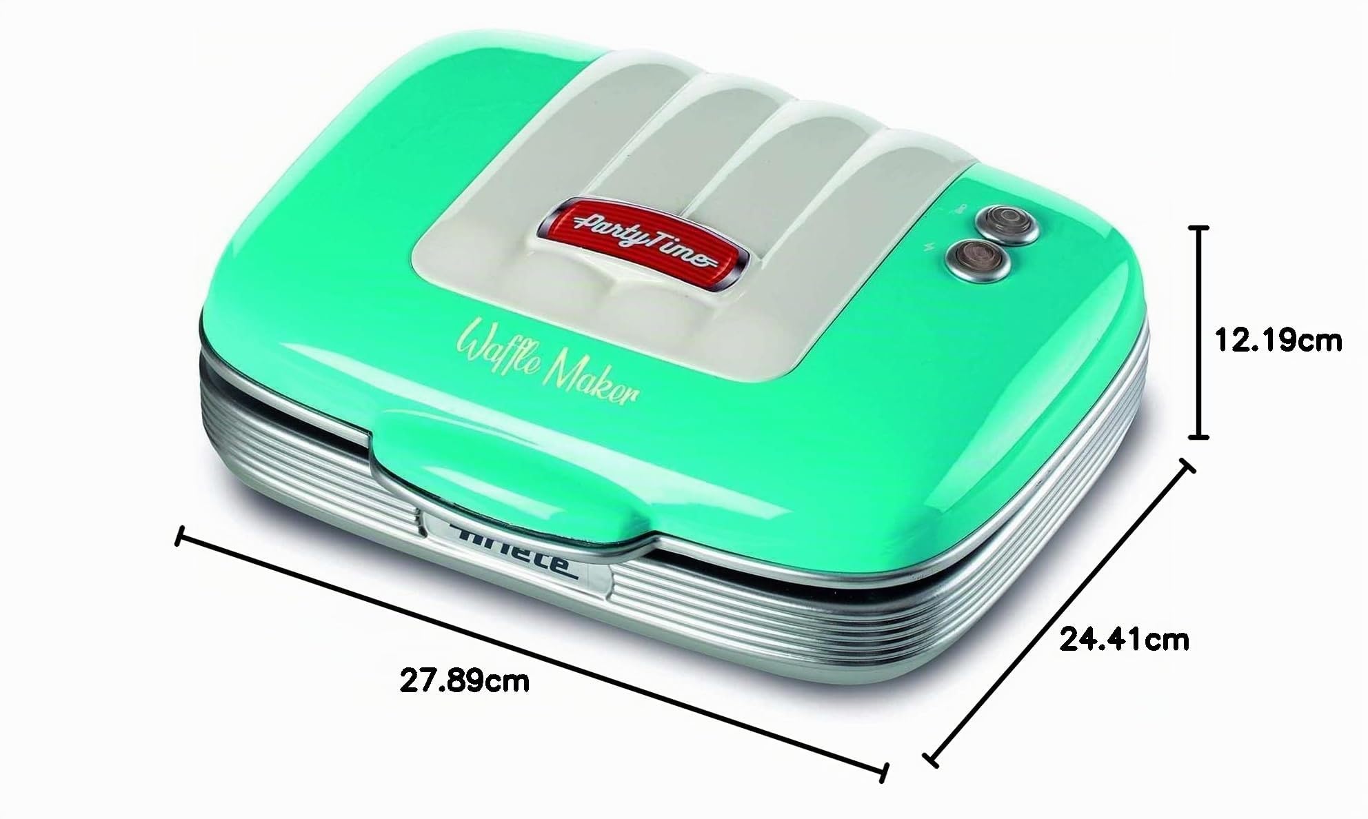 ARIETE 1973/01 Gofrera Party Time, Placa Antiadherente, Posición Vertical, Indicador Luminoso Encendido Apagado, Recogecable, 700 W, Azul