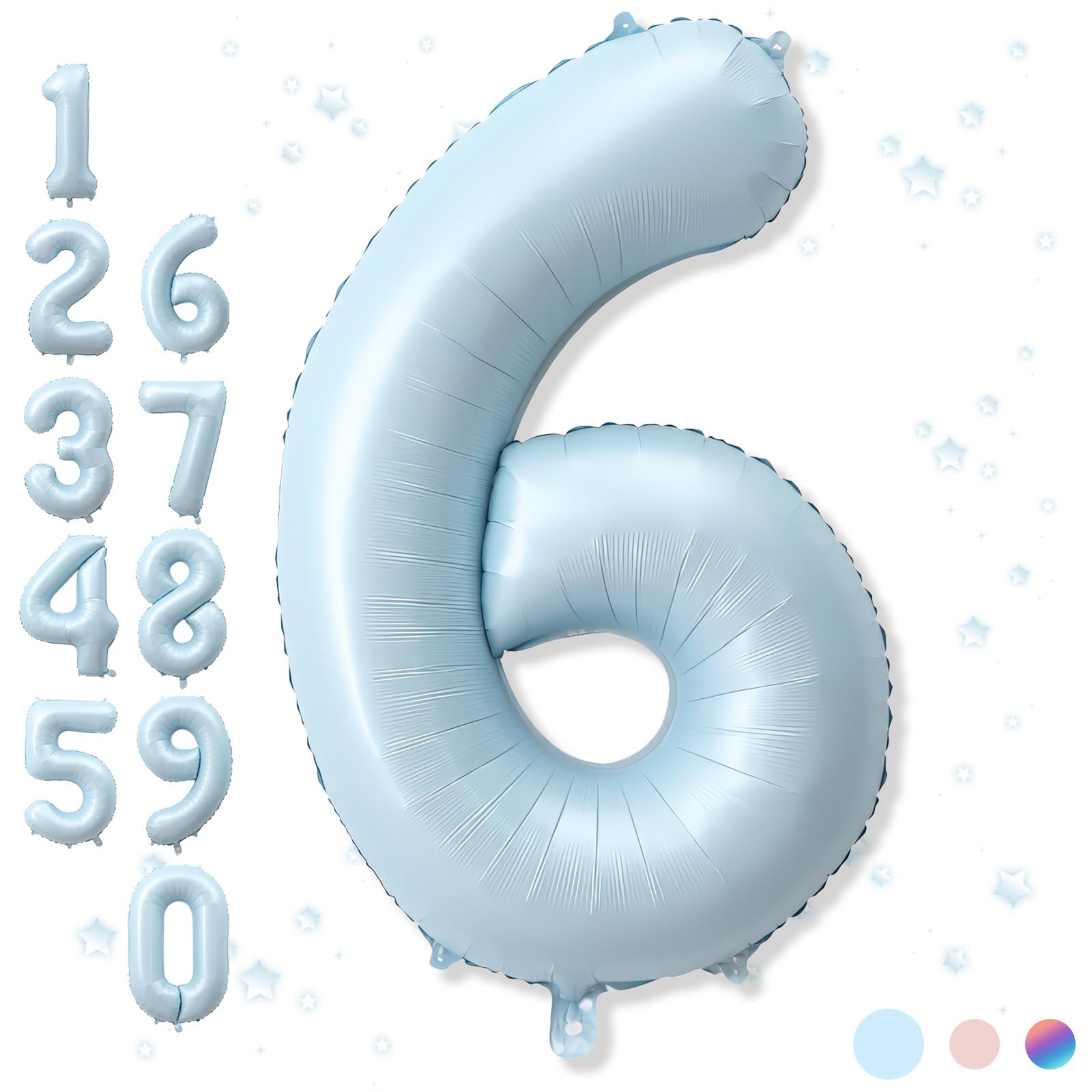 40 Inch 6 Balloon Number, Large Pastel Sky Blue Foil Number 6 Balloons Birthday Party Decor, Light Powder Blue Helium Mylar Self Inflating Balloon for 6th Birthday Anniversary Decoration