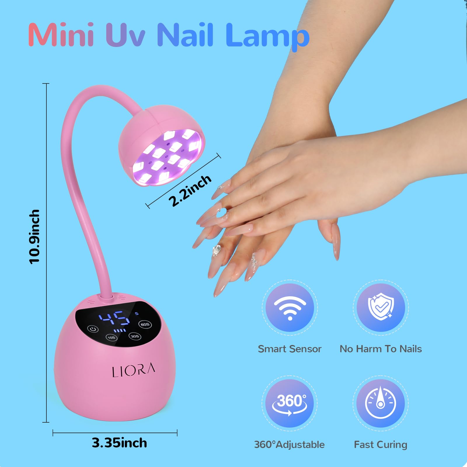 Lámpara de uñas LED UV, luz de uñas de cuello de cisne, secador de uñas recargable USB inalámbrico de 24 W con 4 temporizadores y sensor inteligente, luz de esmalte de gel de secado rápido para 5