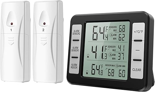 ORIA termómetro de refrigerador, inalámbrico, digital, termómetro para congelador con 2sensores inalámbricos, alarma audible, registro mínimo y disponible en Yaxa El Salvador