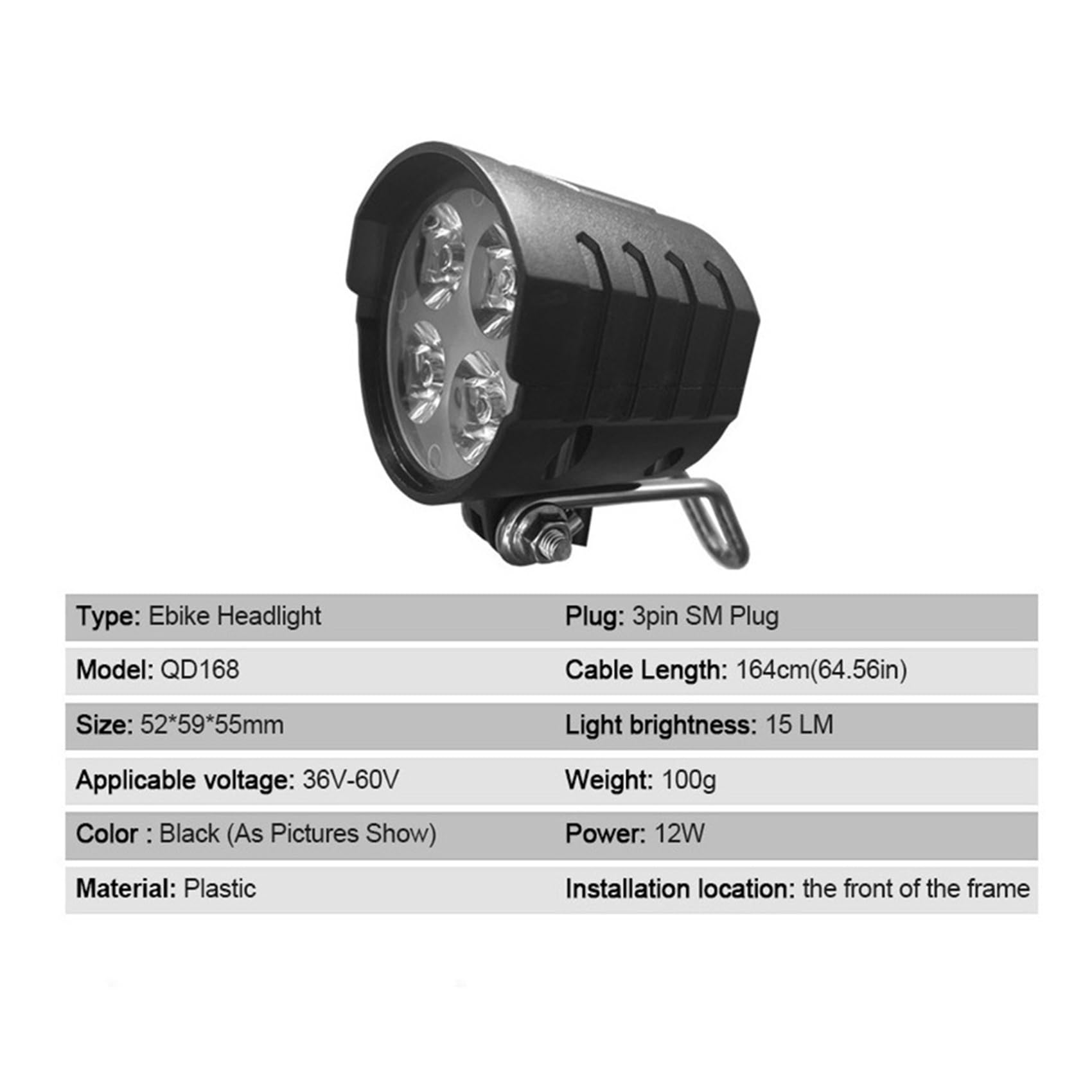 Lot de 2 feux et arrière pour vélo électrique - Entrée 36 V 48 V 52 V 60 V - Avec DK336 - Interrupteur de rotation - Éclairage de vélo électrique