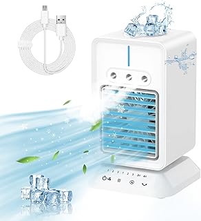 Buyounger Air Cooler, 4 in 1 Portable Conditioner Evaporative Mini Cooler with 3 Spray Mode, Fan Cooling & Humidify Speeds,Timer, 120° Oscillation for Home, Office and Room, White
