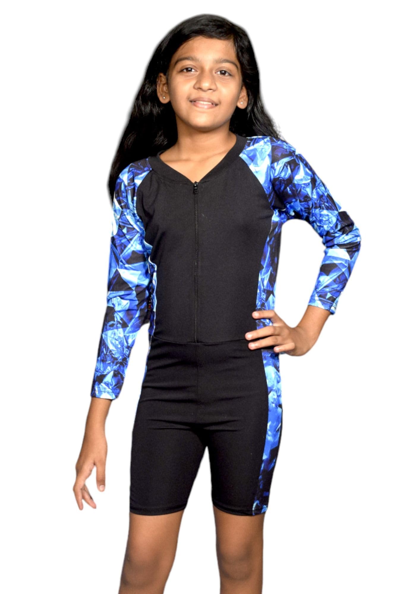 Spandex Regular Fit Printed Full Sleeves Swim Suit for Girls | Swimming Suit | Adjustable, Breathable, Quick Drying Swim Suit for Swimming, Yoga, Gym Waterpark