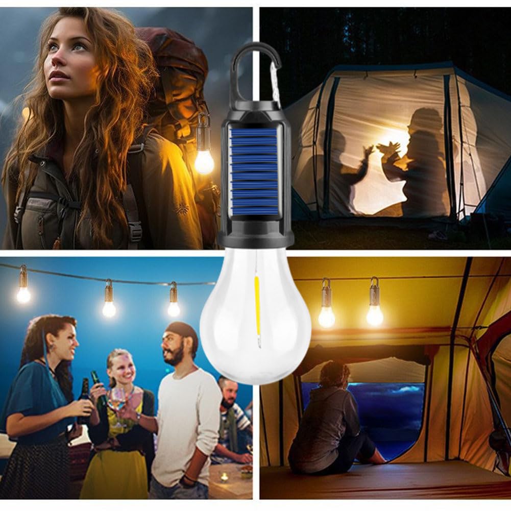 Luz solar recargable con gancho para camping, impermeable, portátil, 3 modos de luz, lámparas de camping ajustables para senderismo, fiesta, camping, pesca (6 piezas)
