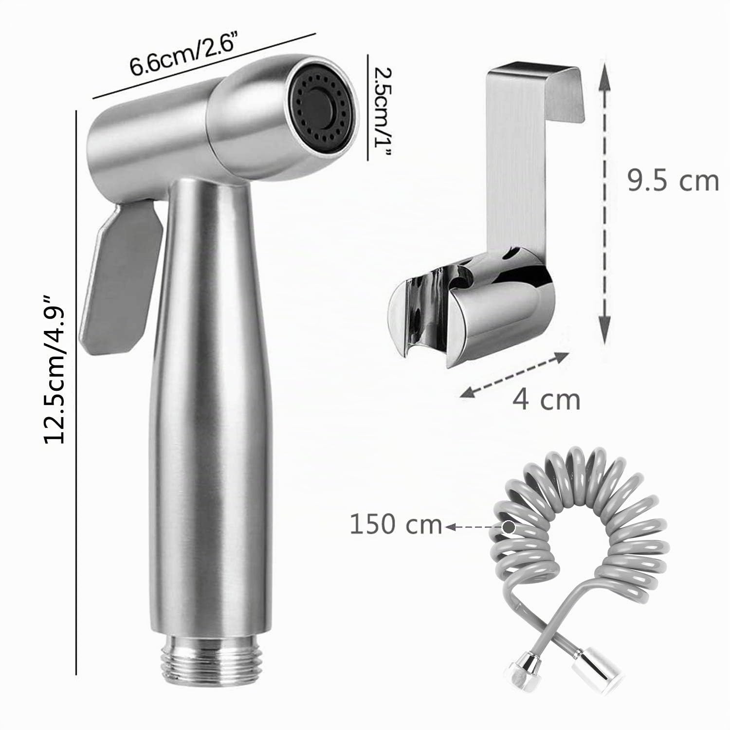 Inodoro pulverizador de bidé de mano con gancho para tanque de agua y manguera de ducha telescópica flexible ABS de 59 pulgadas para limpieza de pañales de baño, baño de mascotas, closestool, sartén