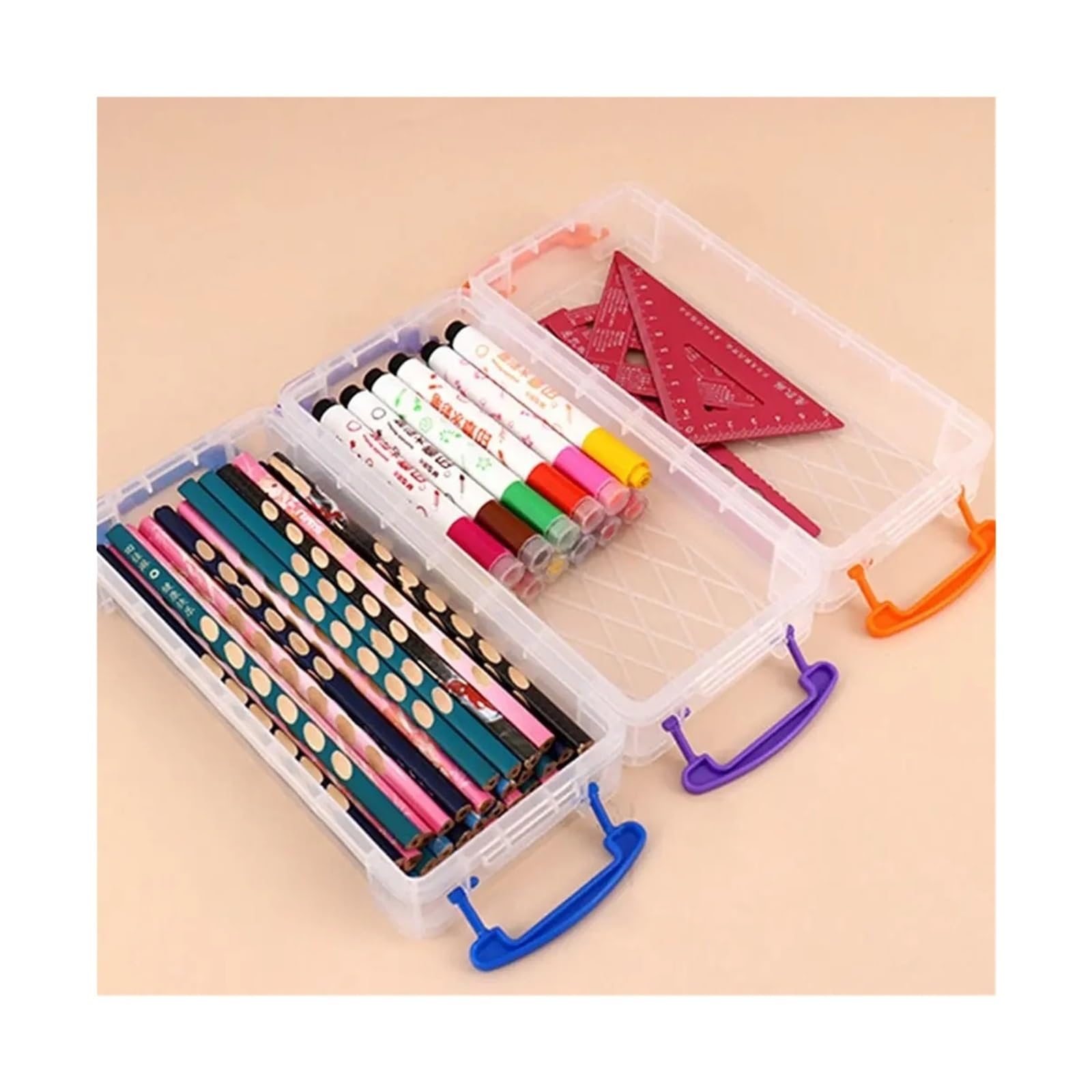 Aufbewahrungsbox für Markierungsstifte 3/6-schicht Pinsel Box Tragbare Abnehmbare Farbe Stift Lagerung Box Multi-funktion Aquarell Schreibwaren Veranstalter Student für Büro(Pink,Large)