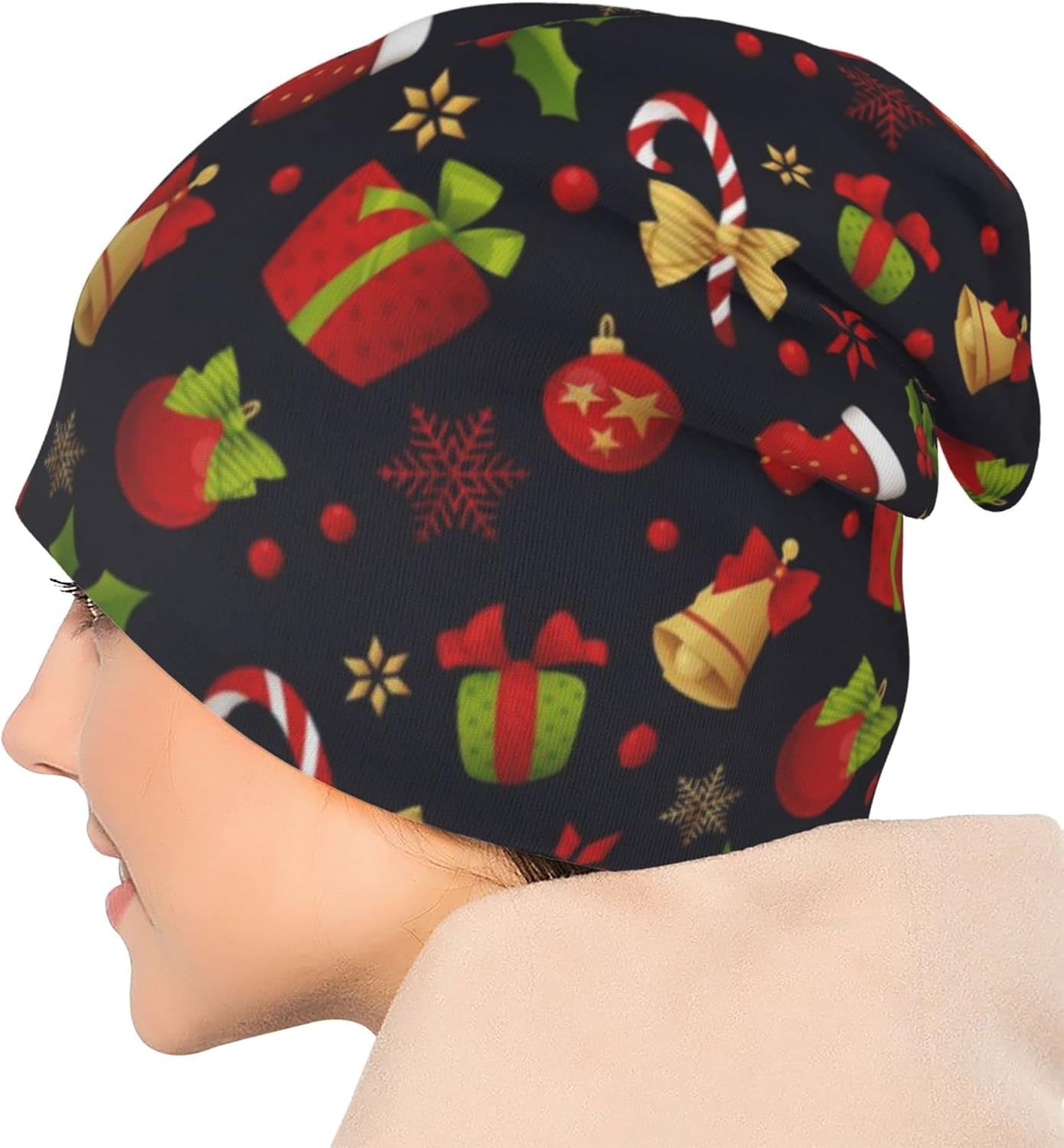 Merry Christmas Beanie Chemo Hat Cancer Headwear Knitted Hats Baggy Slouchy Scarf Cap for Adults Women Men - Image 6