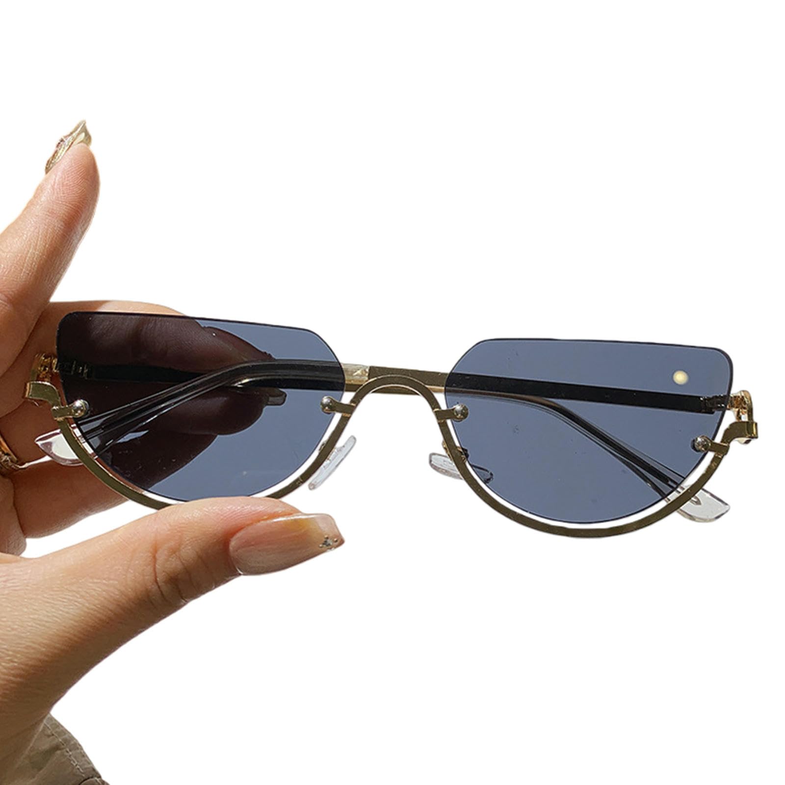 Gyios sunglasses Trendy Unique Semi-rimless Half Circle Rimless Women Men Luxury Metal Shades Glasses Eyewear-gold Frame Black-gray Lens