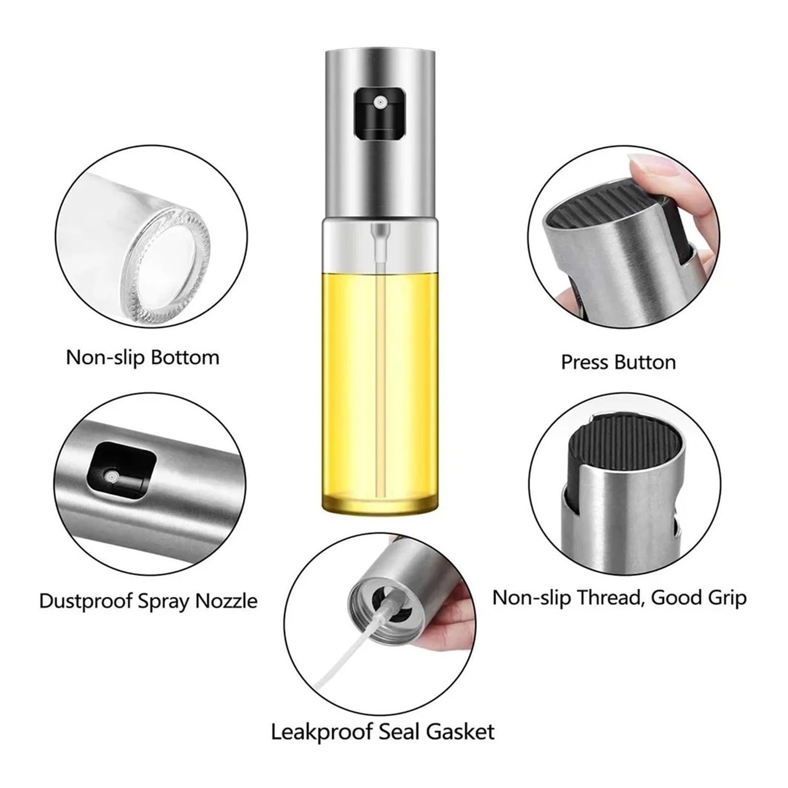 Ölspender, Ölsprüher Zum Kochen, Sprühnebel Für Salat, Grillen, Küche, Backen, Leere Essigflasche für Heißluftfritteuse, Salat(Rose Gold-6PCS)