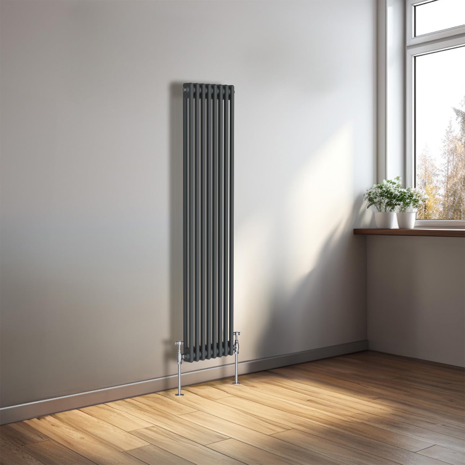 NRG 1500x380 Cast Iron Vertical Radiator Anthracite 2 Column Central Heating Rads
