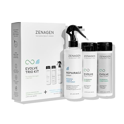 ZENAGEN Evolve Trio Kit para cabello visiblemente dañado y opaco Champú nutritivo + acondicionador + acondicionador sin enjuague, restaura el