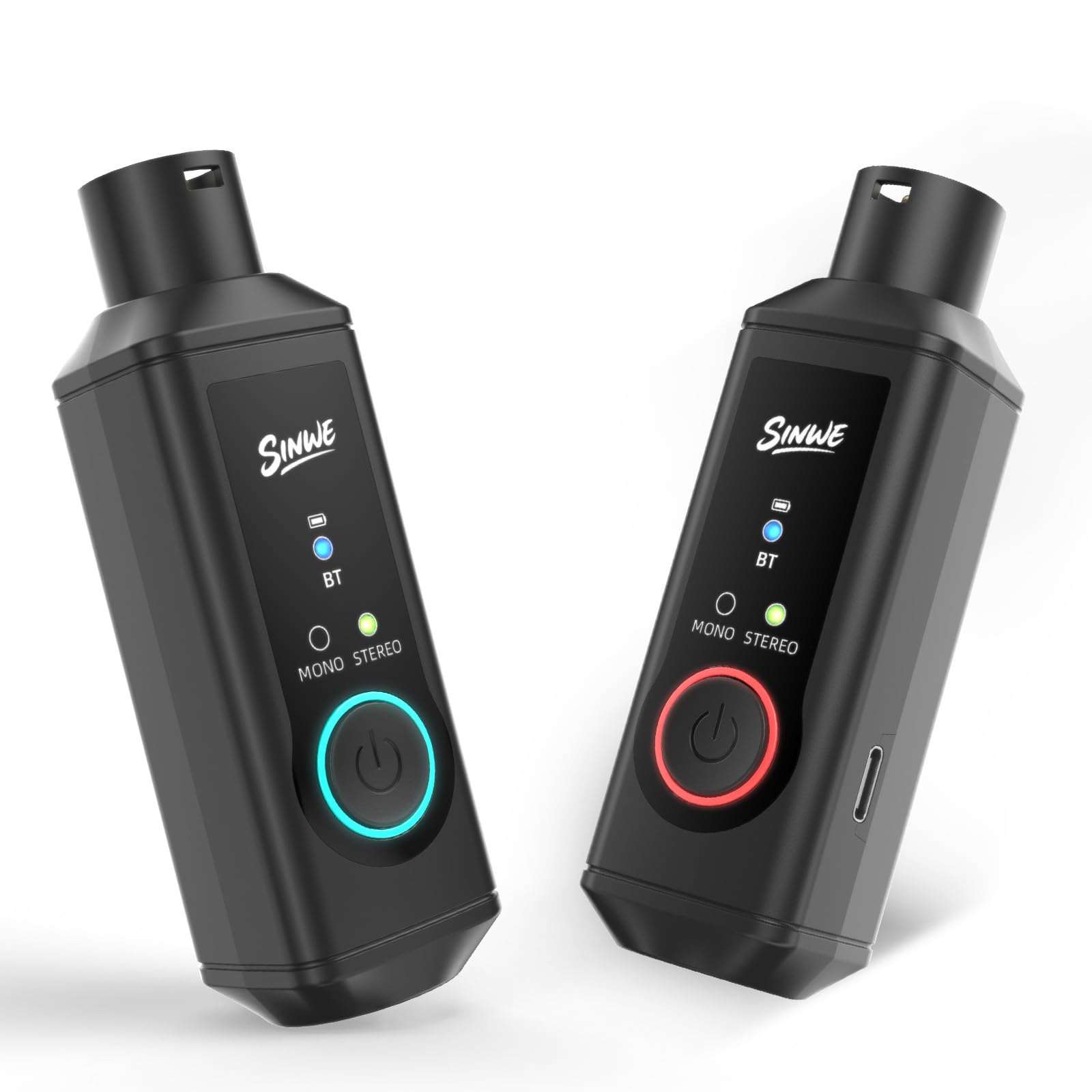 SINWE XLR Bluetooth Receiver, 2-Pack Stereo Mode, BT5.3 24bit/48kHz, Wireless Adapter for Mixer PA Speaker DJ, 160ft Long Range 15H Battery, Dual Pack